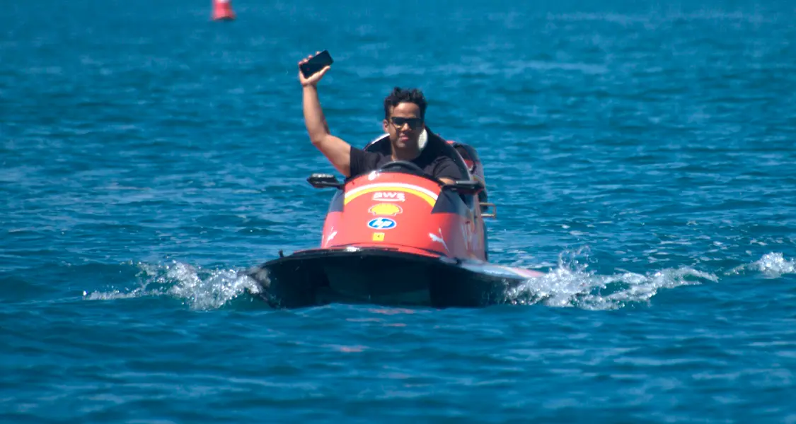 Side view profile of the aquatic Formula 1 speed boat
