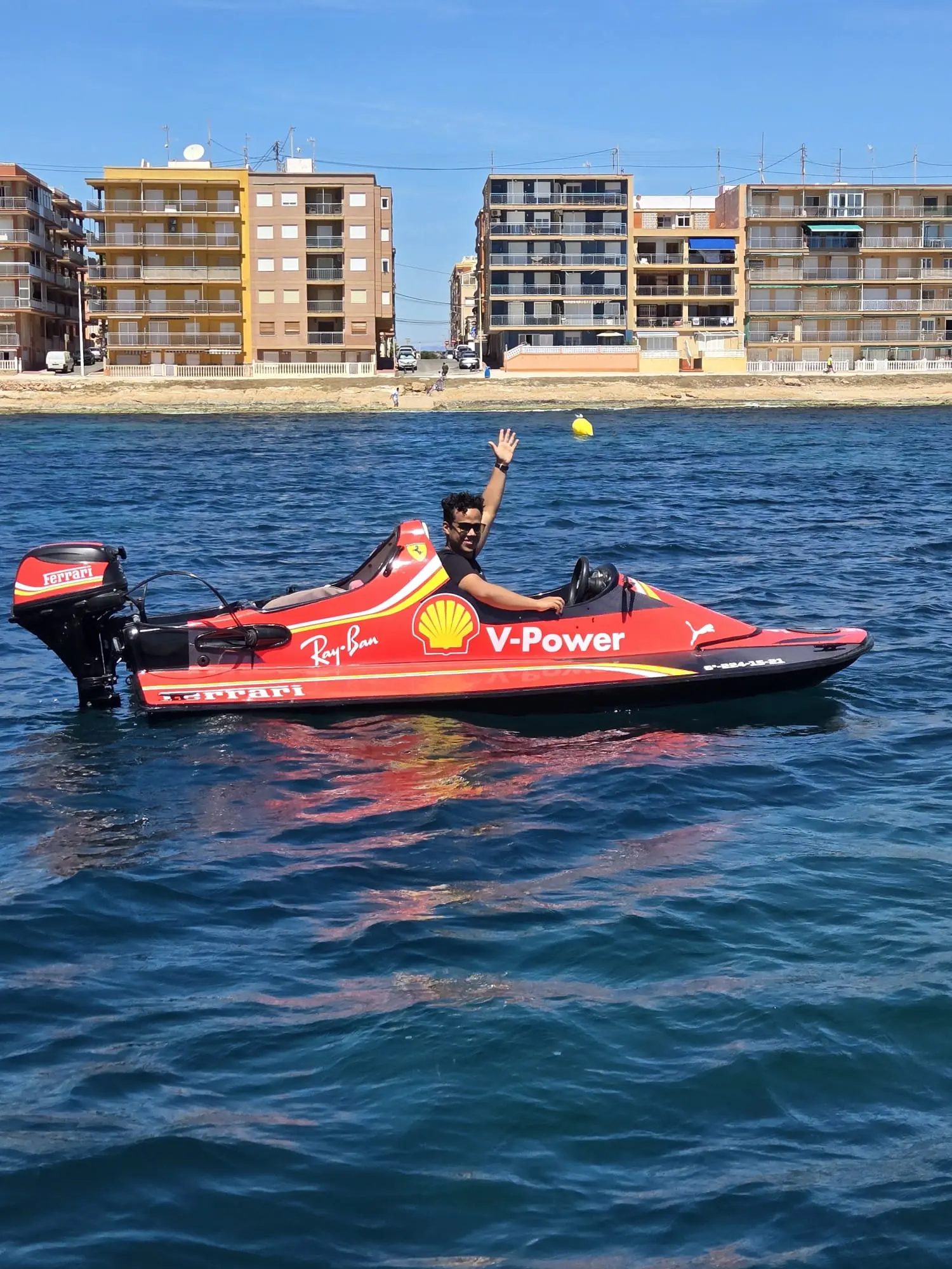 Racing cockpit and steering wheel of the speed boat