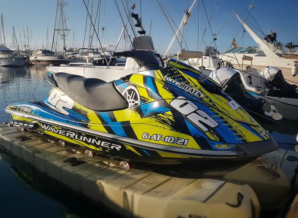 High-power jet ski riding freely on open water